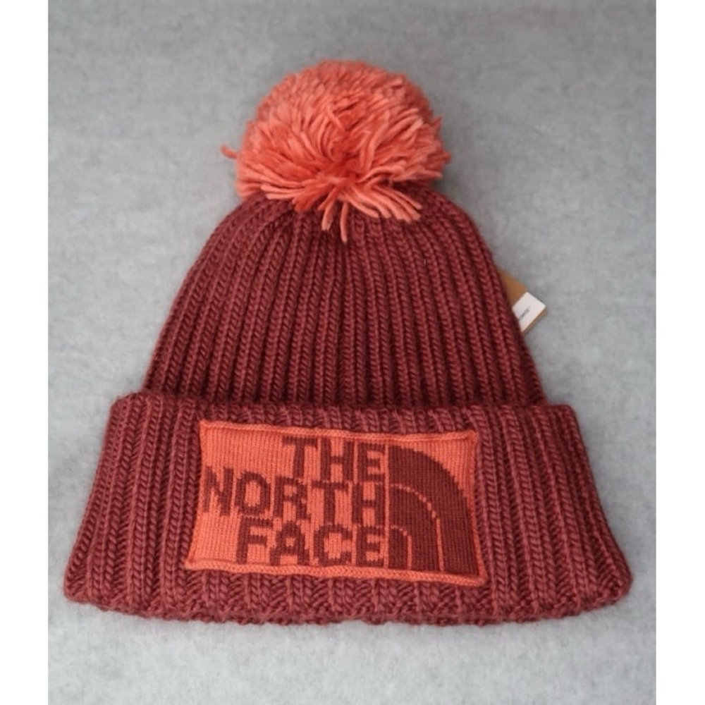 The North Face Rust and Coral Pom Beanie